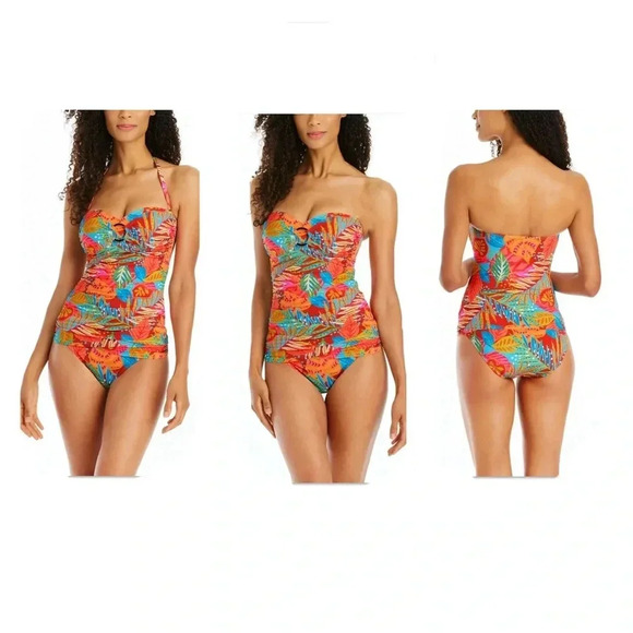 Bleu: The Heat Is On Draped Bandeau Tankini Top and Tie Sides Bottom Size 10 - Picture 1 of 10